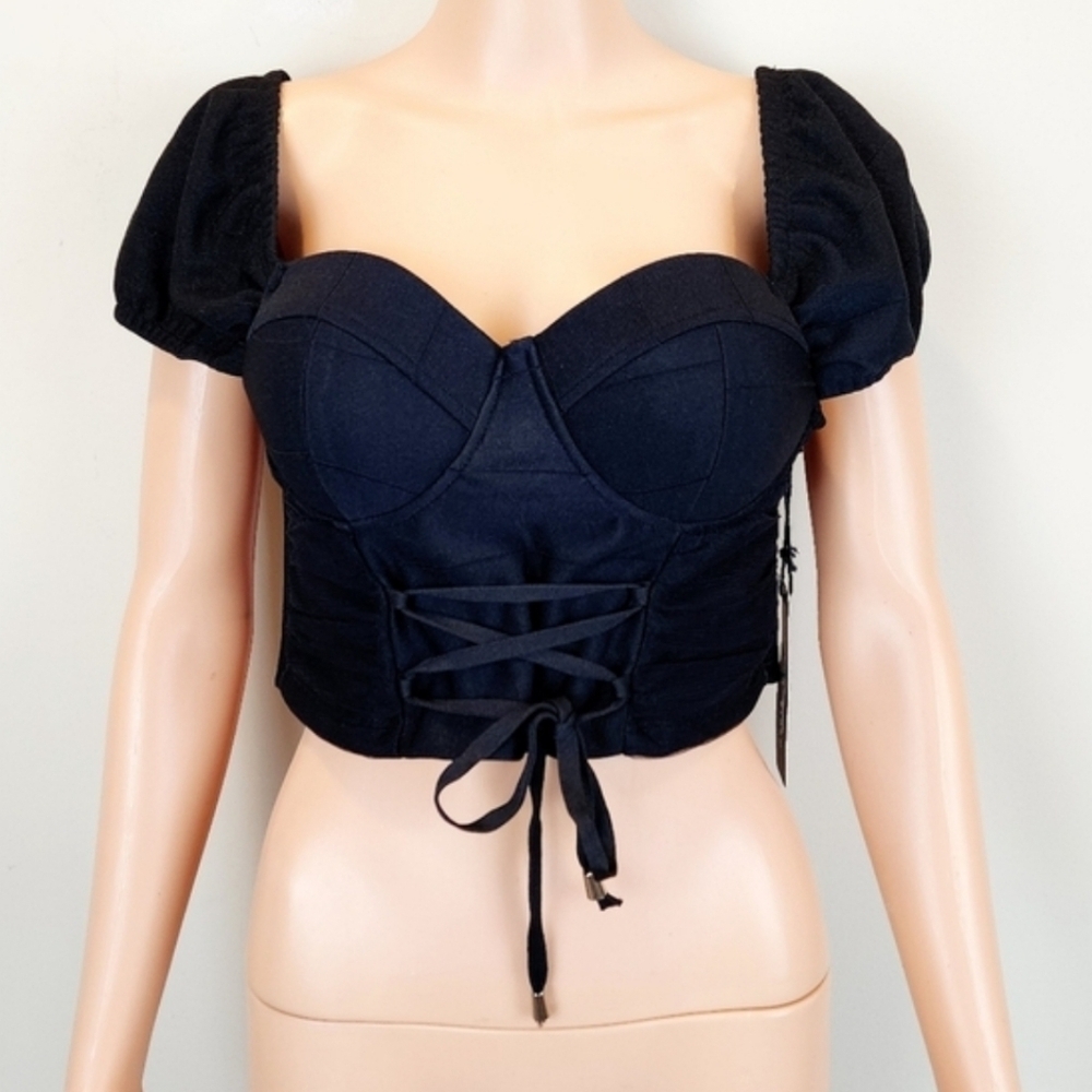 Haute Monde black short sleeve cropped top